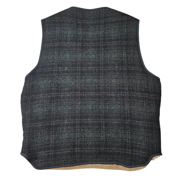 VTG Bean Wool Plaid Sherpa Lined Zip-Up Vest Mens Large Tall